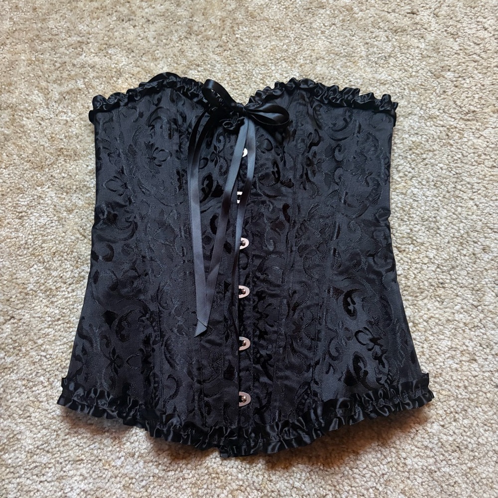 Shabby Cottage Women's Black Push Up Hook Corset and Panty Set Size Small